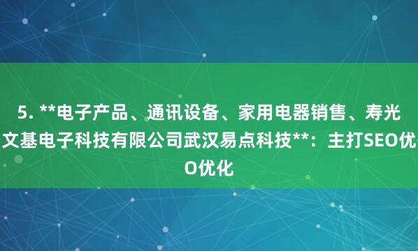 5. **电子产品、通讯设备、家用电器销售、寿光景文基电子科技有限公司武汉易点科技**:主打SEO优化